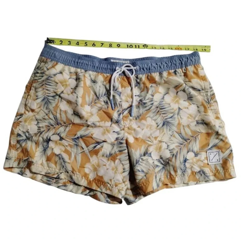 American Eagle Outfitters‎ Mens Swim Trunks Tropical Floral XL Blue Waistband